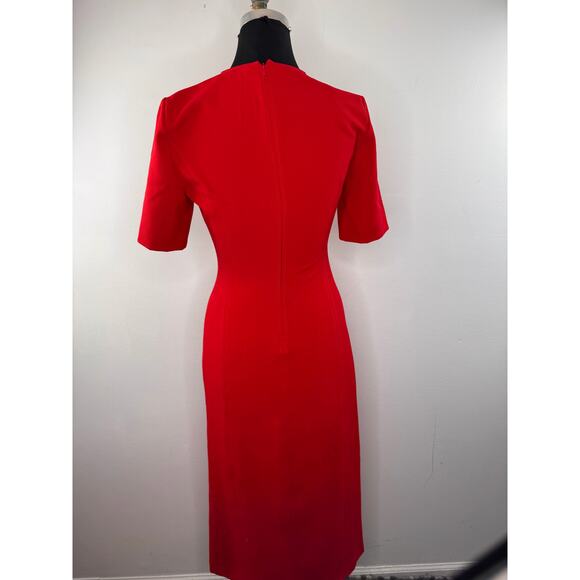ZARA Red Bodycon Dress Crew Neck Double Slit Short Sleeve 2636 703 Size Small S - Picture 6 of 10